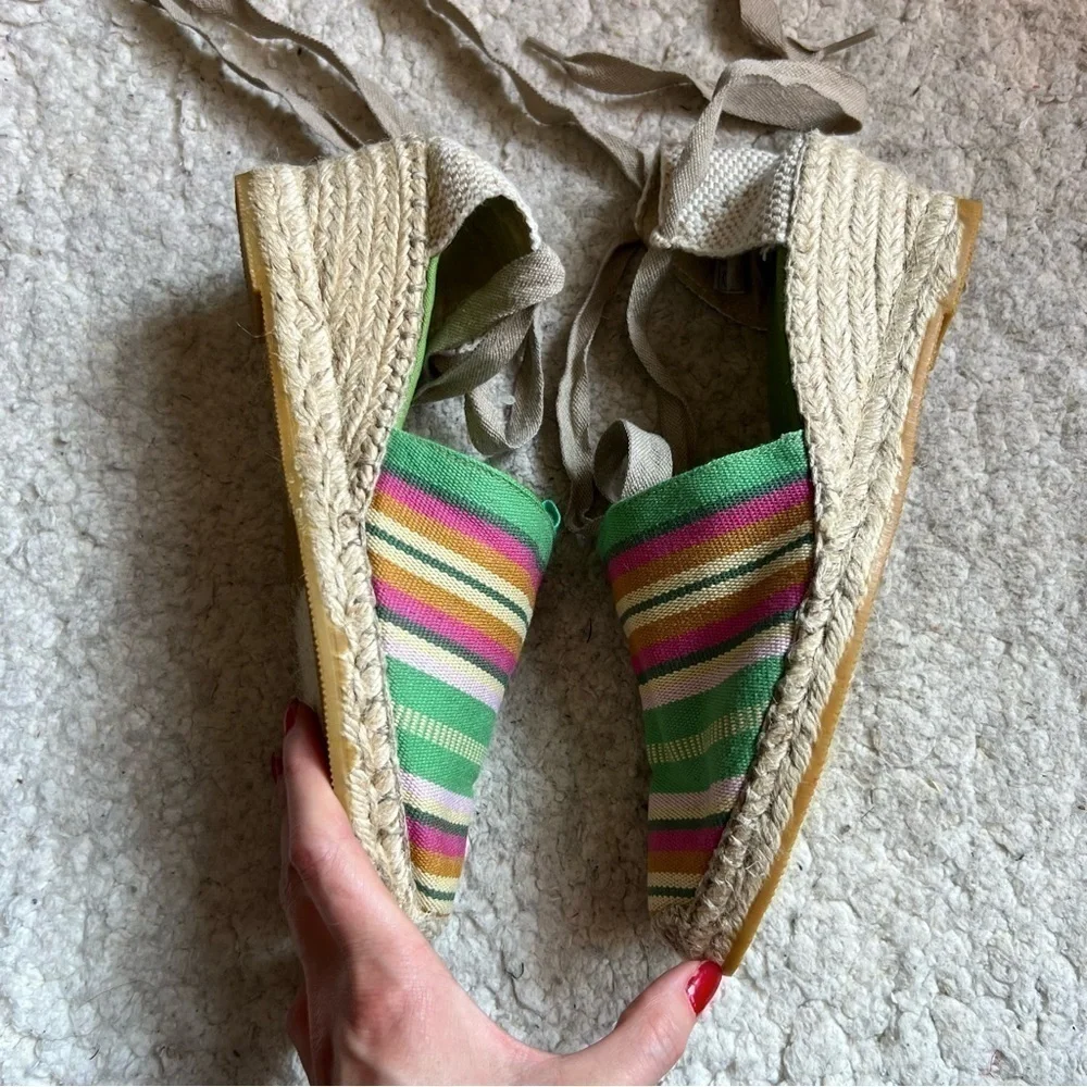 Elena Solano Multicolored striped Wrap Around Espadrille Wedges